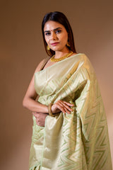 Cotton Banarasi Woven Saree With Zari Work