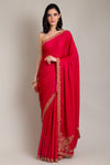 Rani Satin Embroidered Saree With Unstitched Blouse