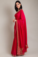 Rani Satin Embroidered Saree With Unstitched Blouse