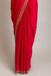 Rani Satin Embroidered Saree With Unstitched Blouse