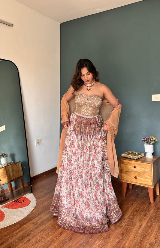 Effortlessly Beauty Off White Maroon Net Dupatta With Readymade Blouse ( Ft- Review Addict )