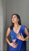 Royal Blue Cutdana, Bead & Sequence Lycra Pre-Draped Designer Saree With Readymade Blouse (Ft:-Swati Rathi)