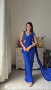 Royal Blue Cutdana, Bead & Sequence Lycra Pre-Draped Designer Saree With Readymade Blouse (Ft:-Swati Rathi)