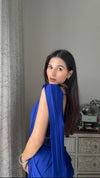 Royal Blue Cutdana, Bead & Sequence Lycra Pre-Draped Designer Saree With Readymade Blouse (Ft:-Swati Rathi)