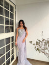 Grey Lycra Pre-Draped Designer Saree With Readymade Blouse (Ft:-Samiksha Thombare)