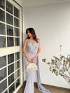 Grey Lycra Pre-Draped Designer Saree With Readymade Blouse (Ft:-Samiksha Thombare)