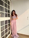 Metallic Mauve Net Indo Western Set With Saree Style Skirt (Ft:-Samiksha Thombare)