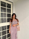 Metallic Mauve Net Indo Western Set With Saree Style Skirt (Ft:-Samiksha Thombare)