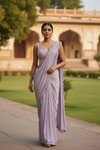Mauve Lycra Pre-Draped Designer Saree With Readymade Blouse