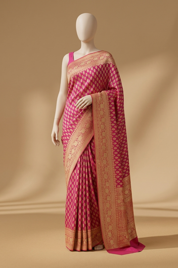 Rani Red Khaddi Georgette Saree With Unstitched Blouse