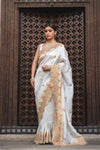 Tussar Organza Embroidered Saree With Unstitched Blouse