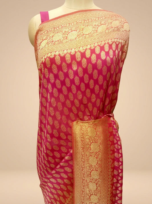 Rani Red Khaddi Georgette Saree With Unstitched Blouse