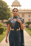 Grey Lycra Pre-Draped Designer Saree With Readymade Blouse