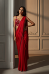 Red Lycra Pre-Draped Designer Saree With Readymade Blouse