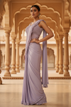 Mauve Lycra Pre-Draped Designer Saree With Readymade Blouse