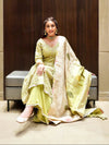 Pista Georgette Readymade Suit And Palazzo With Banarasi Silk Dupatta (Ft:-Surbhi Chandna)