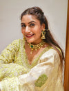Pista Georgette Readymade Suit And Palazzo With Banarasi Silk Dupatta (Ft:-Surbhi Chandna)