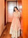 Peach Bead, Cutdana, Mirror, Zari Threadwork & Zarkan Shimmer Readymade Sharara Set With Tissue Dupatta