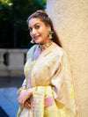 Pista Georgette Readymade Suit And Palazzo With Banarasi Silk Dupatta (Ft:-Surbhi Chandna)