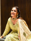 Pista Georgette Readymade Suit And Palazzo With Banarasi Silk Dupatta (Ft:-Surbhi Chandna)