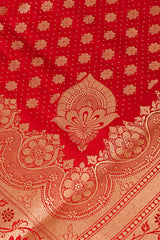 Red Banarasi Silk Woven Zari Saree With Unstitched Blouse