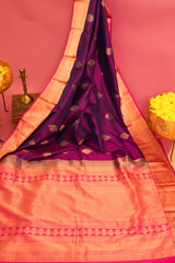 Violet South Indian Silk Woven Zari Saree With Unstitched Blouse