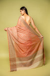 Peach Banarasi Woven Zari & Digital Printed Cotton Saree With Unstitched Blouse