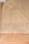 Peach Banarasi Woven Zari & Digital Printed Cotton Saree With Unstitched Blouse