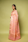 Peach Banarasi Woven Zari Cotton Saree With Unstitched Blouse