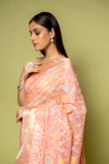 Peach Banarasi Woven Zari Cotton Saree With Unstitched Blouse