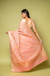 Peach Banarasi Woven Zari Cotton Saree With Unstitched Blouse