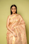Peach Banarasi Woven Zari & Threadwork Cotton Saree With Unstitched Blouse