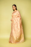 Peach Banarasi Woven Zari & Threadwork Cotton Saree With Unstitched Blouse