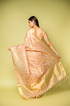 Peach Banarasi Woven Zari & Threadwork Cotton Saree With Unstitched Blouse