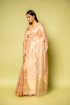 Peach Banarasi Woven Zari & Threadwork Cotton Saree With Unstitched Blouse