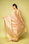 Peach Banarasi Woven Zari & Threadwork Cotton Saree With Unstitched Blouse
