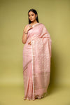 Pink Banarasi Woven Zari & Threadwork Cotton Saree With Unstitched Blouse