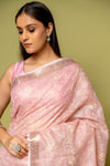 Pink Banarasi Woven Zari & Threadwork Cotton Saree With Unstitched Blouse