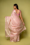 Pink Banarasi Woven Zari & Threadwork Cotton Saree With Unstitched Blouse