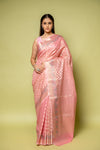 Gajari Banarasi Woven Zari Cotton Saree With Unstitched Blouse