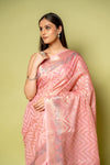 Gajari Banarasi Woven Zari Cotton Saree With Unstitched Blouse