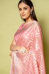 Gajari Banarasi Woven Zari Cotton Saree With Unstitched Blouse