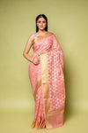 Gajari Banarasi Woven Zari & Threadwork Cotton Saree With Unstitched Blouse