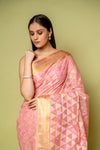 Gajari Banarasi Woven Zari & Threadwork Cotton Saree With Unstitched Blouse