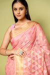 Gajari Banarasi Woven Zari & Threadwork Cotton Saree With Unstitched Blouse
