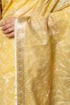 Lemon Gold Banarasi Woven Zari & Threadwork Cotton Saree With Unstitched Blouse
