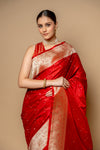 Maroon Banarasi Woven Zari Silk Saree With Unstitched Blouse