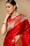 Maroon Banarasi Woven Zari Silk Saree With Unstitched Blouse