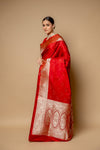 Maroon Banarasi Woven Zari Silk Saree With Unstitched Blouse