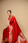 Maroon Banarasi Woven Zari Silk Saree With Unstitched Blouse